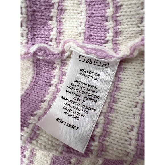 Willow & Wind Purple & White Striped Cropped Cardigan Sweater Scalloped Size MED - Picture 6 of 6